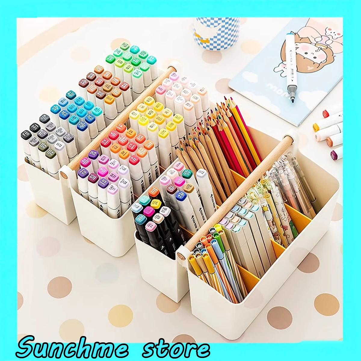 

Настольный контейнер большой емкости с ручкой, многофункциональная корзина-органайзер для ручек, маркеров, карандашей, контейнер для хранения с несколькими отделениями