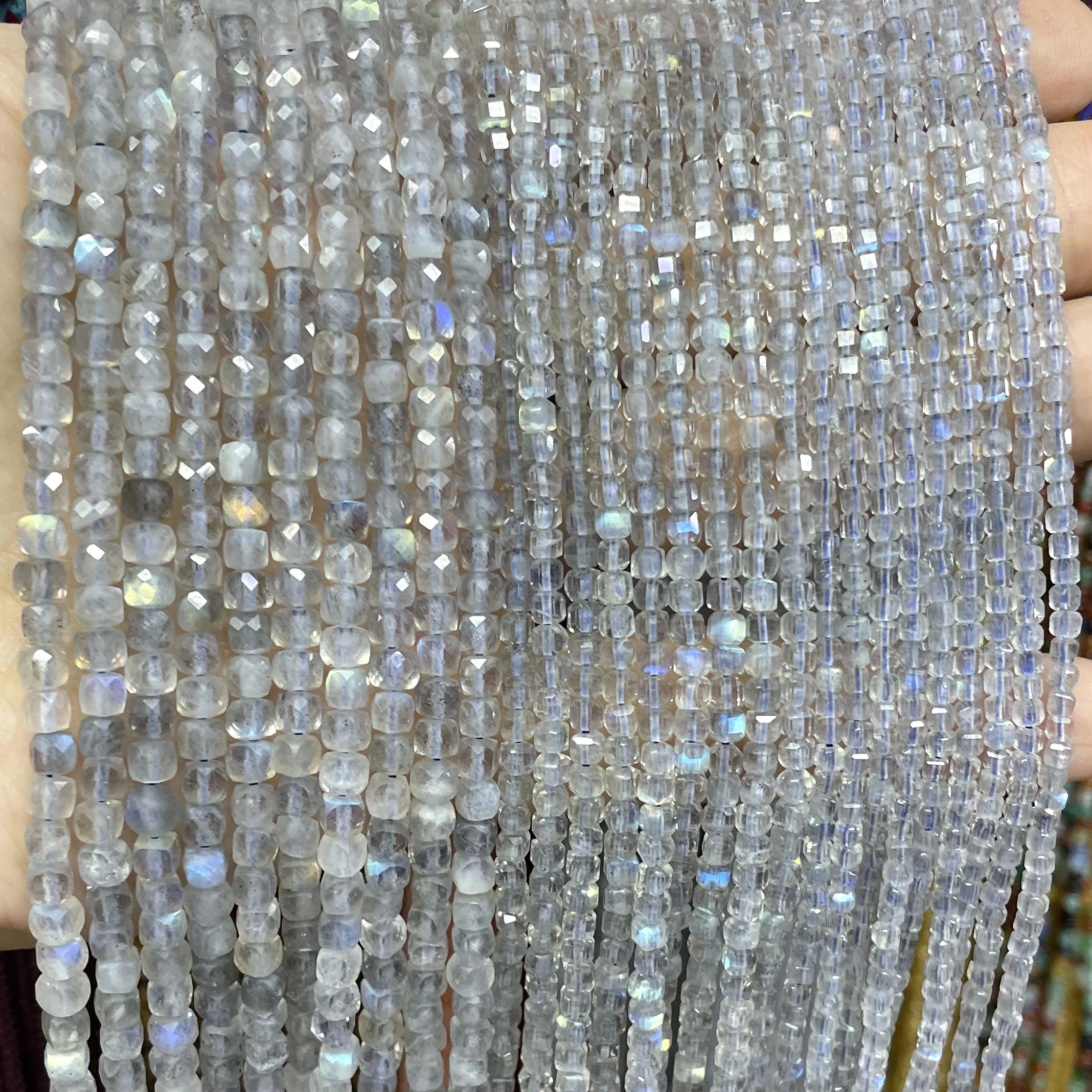 

2X2MM 3X3MM 4X4MM Natural Stone Faceted Cube Grey Labradorite Square Spacer Beads For Jewelry Making Diy Necklace Accessories