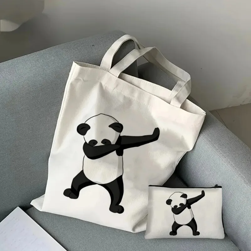 2pcs Cute Panda Casual Ladies Handbag Cosmetic Bag Fashion Shoulder Bag Eco Large Capacity Shopping Bag Cosmetic Storage Bag