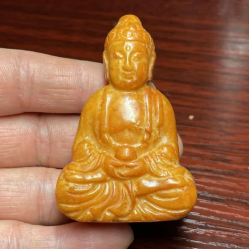 Yellow Jade Buddha Statue Handwork Carve Chinese Culture Statues for Home Decor Mascot Folk Art Collection Crafts