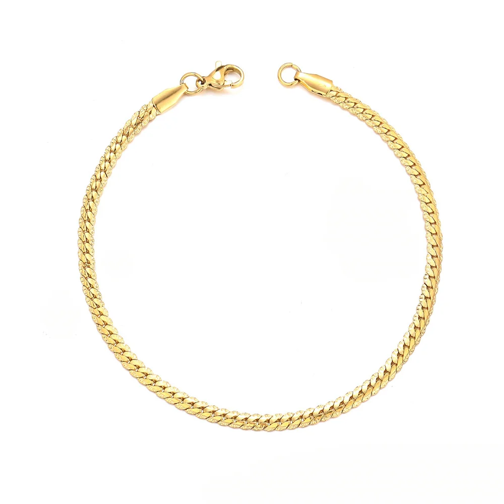 Punk flache Schlangen kette Armband 3mm Gold Silber Farbe Edelstahl Prägung Hand ketten für Männer Frauen Modeschmuck Geschenk