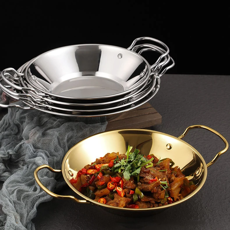 

Multi-functional Spanish Paella Pan Stainless Steel Seafood Frying Pan With Double Handle Cooking Kitchen Cookware