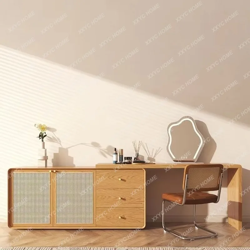 

Туалетный столик ML Rattan из массива дерева, компьютерный стол с выдвижными ящиками, современный, простой, цвета натурального дерева
