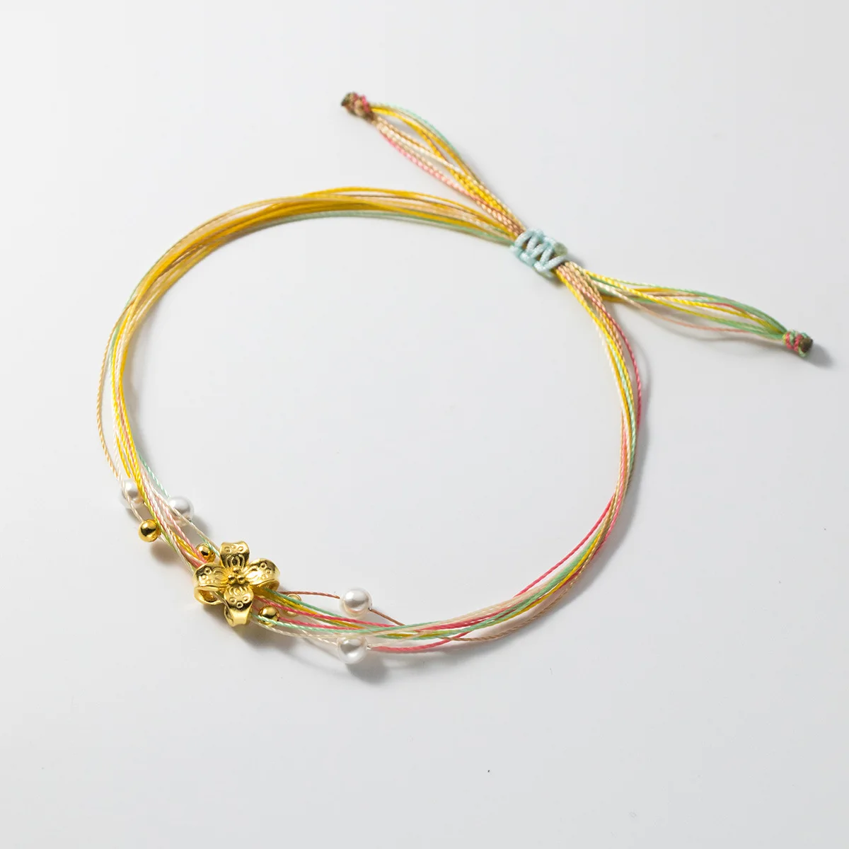 La monada 27cm Lucky 925 Silver Rope Bracelets Women Silver Gold Color Flower Yellow Thread Line String Bracelets For Women Girl