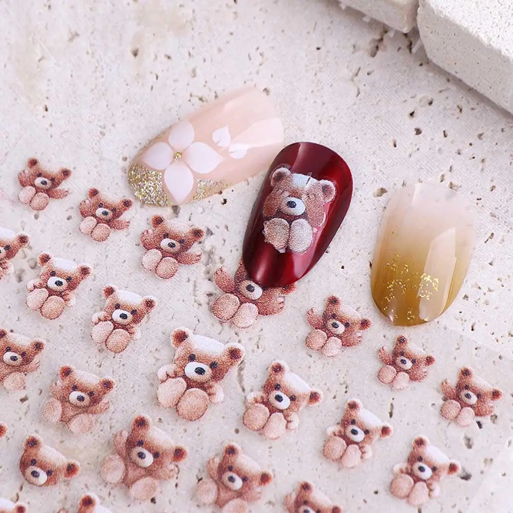 5D Thin Tough Nail Foil Decals Little Brown Bear Self-Adhesive Decal DIY Nail Art Bear Nail Polish Sticker 3D Nails Sticker
