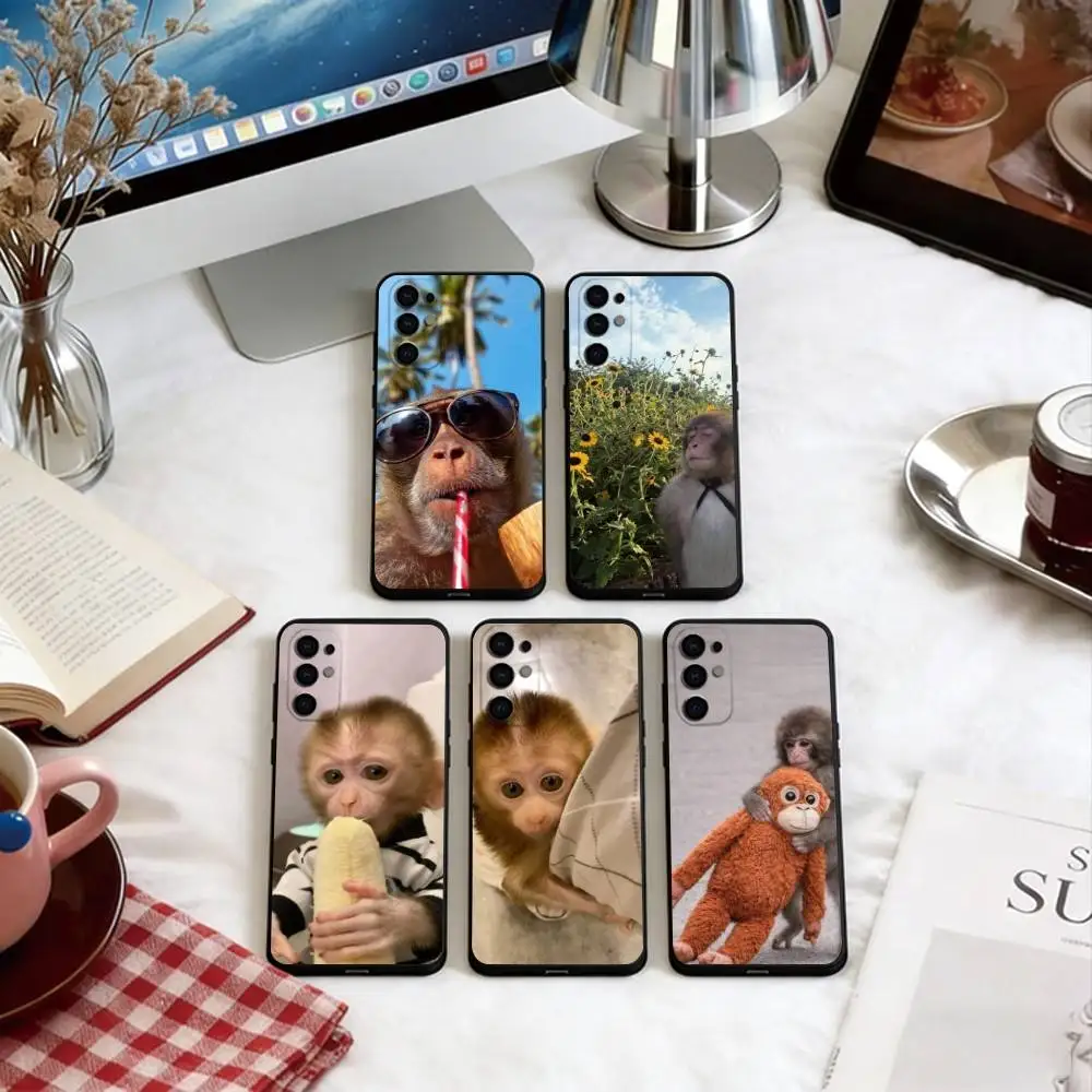 little monkey  Phone Case Black Silicone Soft For Samsung S25,S24,S21,S22,S23,S30,Ultra,S20,Plus,Fe,Lite
