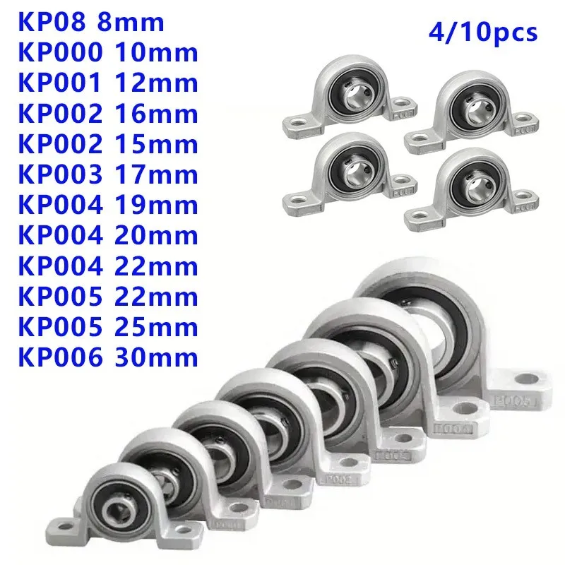 

4/10Pc Zinc Alloy Diameter 8mm 10mm 12mm 16 17mm Bore Ball Bearing Pillow Block Mounted Support KP08 KP000 KP001 002 Kp004 Kp005