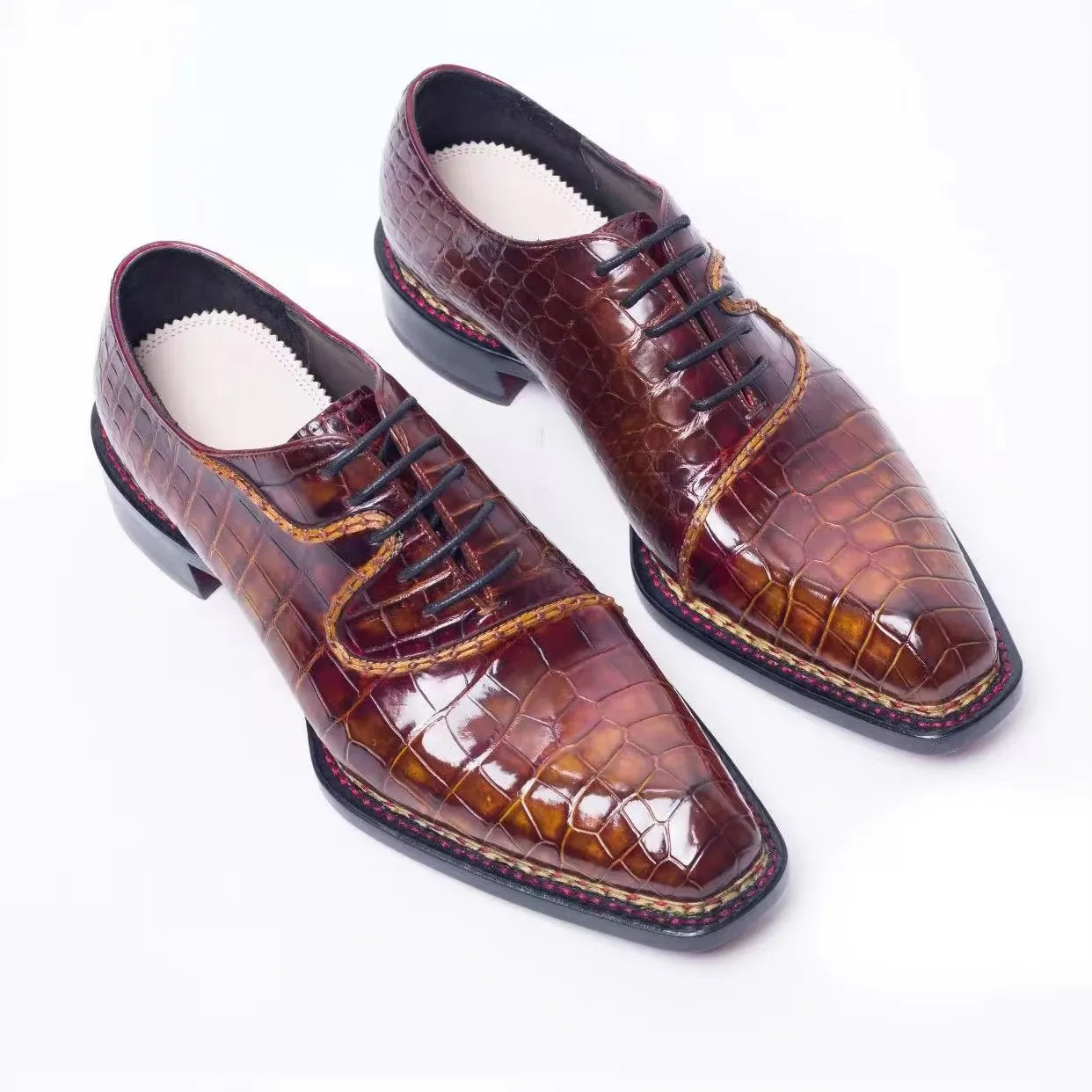 sanyeshechiping new men dress shoes male crocodile shoes wedding office business shoes brush color