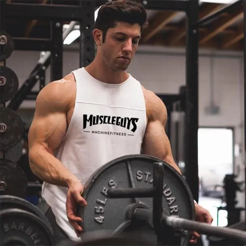 قميص رجالي ماص للعرق من القطن للياقة البدنية صيفي مريح كاجوال للصالة الرياضية وكمال الأجسام مطبوع بدون أكمام #5