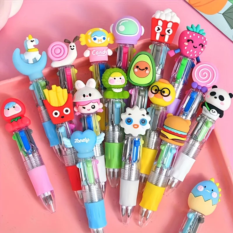 12/24Pcs Random Styles Cute Cartoon Four-color Pen for Kids Birthday Kindergarten Home-school Carnival Christmas Gift Rewards image 3