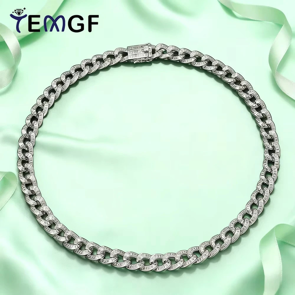 

TEMGF Cuban Thick Necklace 7A Rectangle Zircon Inlay 925 Sterling Silver Fine Jewelry Women Men Hip Hop Couple Fashion Item Gift