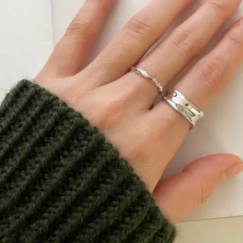 Women's 925 Sterling Silver Open Wide Irregular Ring