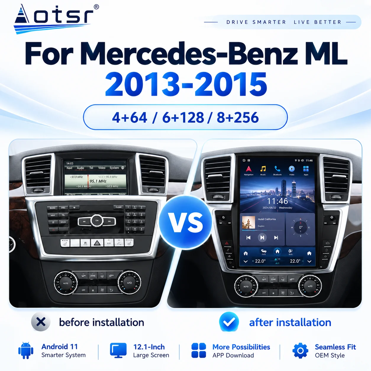 Car Accessories Panel Android 11 12.1 inch Touch Screen Car Radio For Mercedes-Benz ML 2013-2015 GPS Navigation Stereo Head Unit