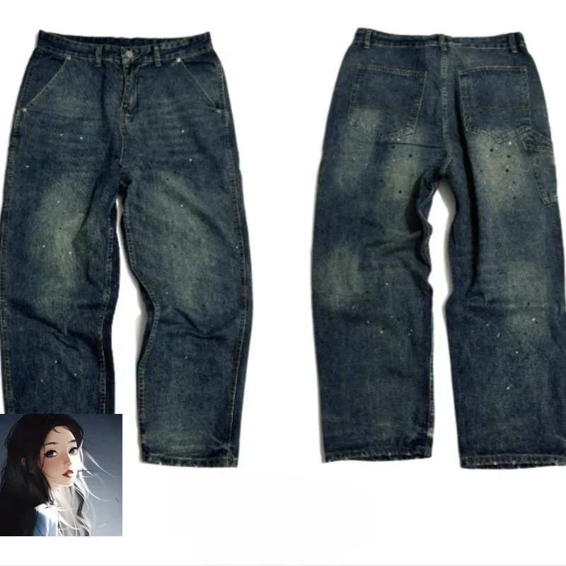 

Japan Style MADNESS Micro Cone Inkjet Retro Jeans Men Women High Quality High Street Vintage MDNS Loose Denim Cowbodys Trousers