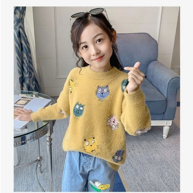 2023 Girls Sweater New Plush and Thickened Pullover Sweater for Girls in Autumn and Winter Kids Clothes Girls Kids 8 9 12 Years