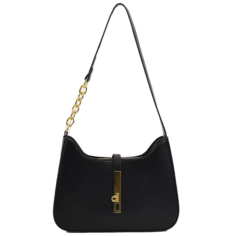 Elegant PU Underarm Bags For Women New Chic Lock Desigan Versatile Commute Chain One Shoulder Bag Simple All-matched Handbag