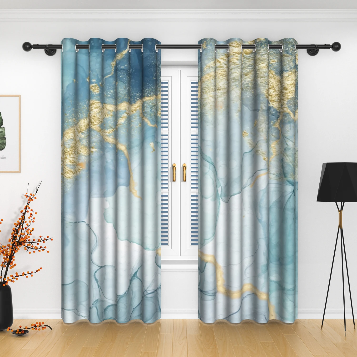 Marble Pattern Curtains Elegant Luxury Window Blue Gold Black Gold Thermal Insulated Blackout Living Room Bedroom Decor Curtain