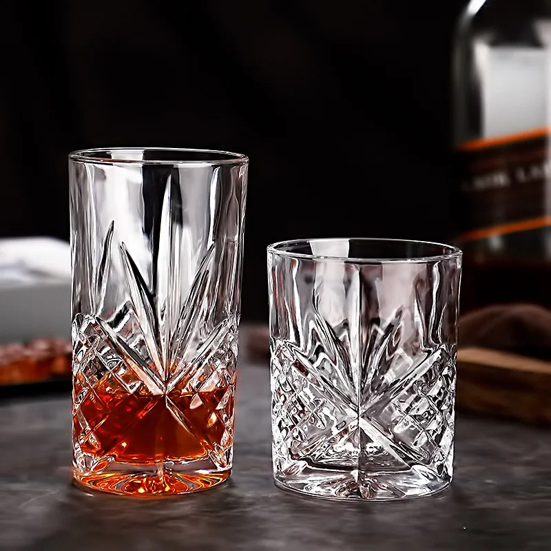 Carved Crystal Cocktail Glasses, Long Drinking Glasses, Fruit Juice and Juice, European Carving, Decorative Pattern, Bar