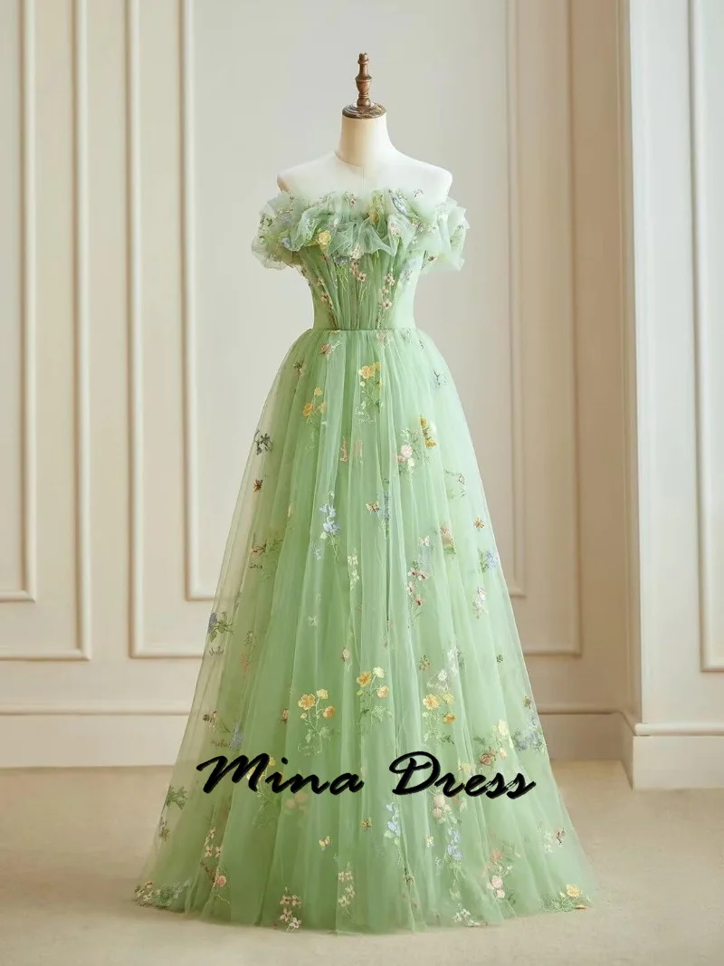 

Mina Customized Bow Luxurious Saudi Evening Dress Es Backless Elegant Dresses for Women Gala Party Sleeveless Flowers Ball Gowns