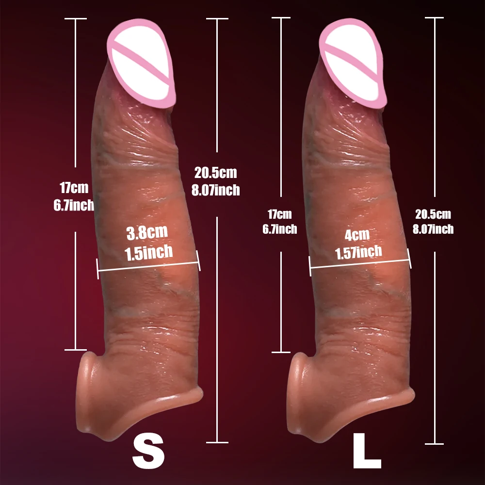 Reusable Enlarger Soft Realistic Penis Sleeve Big Growth Real Silicone Dick Delayed Ejection Extend Cock Condom Sex Toys For Man view 3