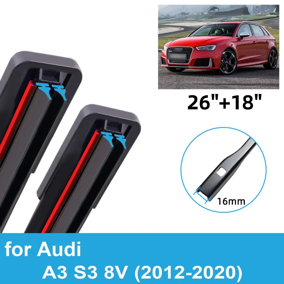 

2PCS Car Wiper Blades for 2012-2020 Audi A3 S3 8V Front Windscreen Windshield Double Rubber Car Accessories 2017 2018 2019 2020
