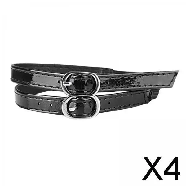 

4x 2pcs Shoe Strap Replacement Fixator Shoes Band Shoelace Leather Ankle Tie for , Mirror Black