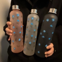 1000ml (33.81fl oz) Orchid Pattern Water Bottle - Leak-Proof, Portable, Christmas Gift for Friends/Students/Couples, H