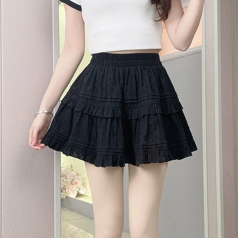 New Country Beauty Cake Skirt High Waist Slimming Ballet Style A-Line  Skirt Black Girl Pleated Spring Autumn Fashion