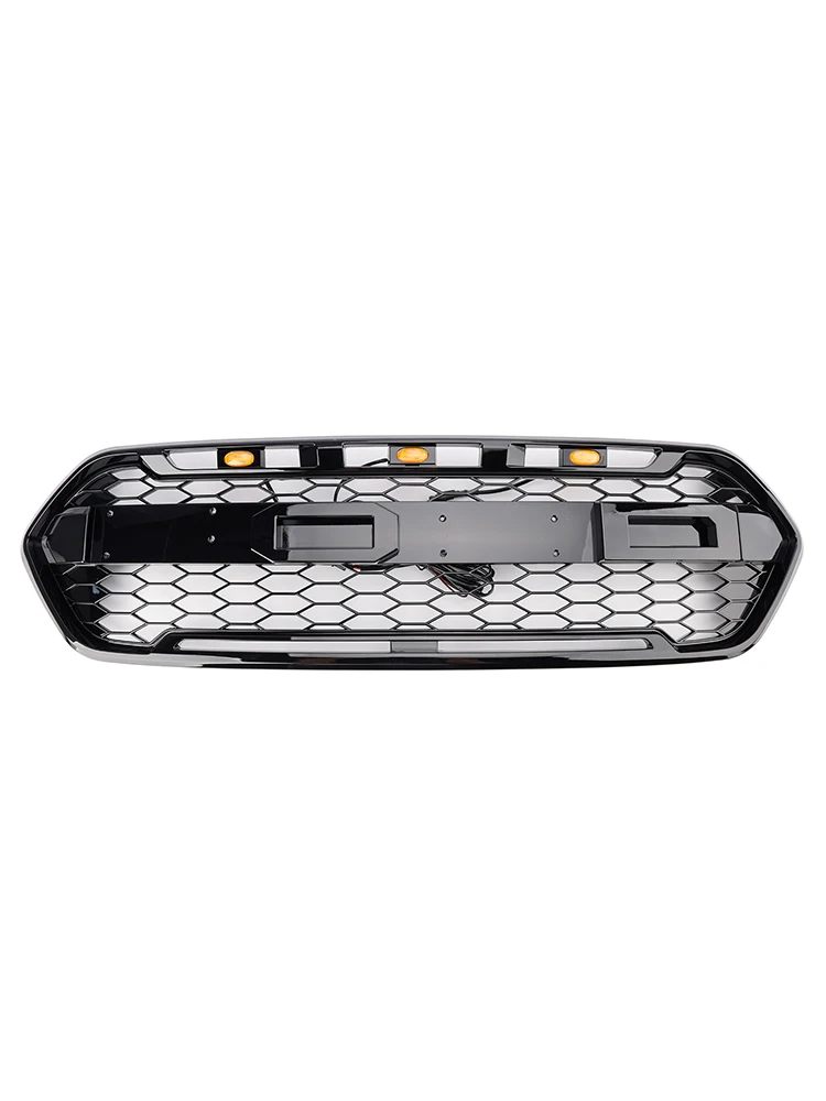 Glanzend zwart voorbumpergrille geschikt voor Ford Transit Custom Trail 2018-2023 met 3LED - afbeelding 2