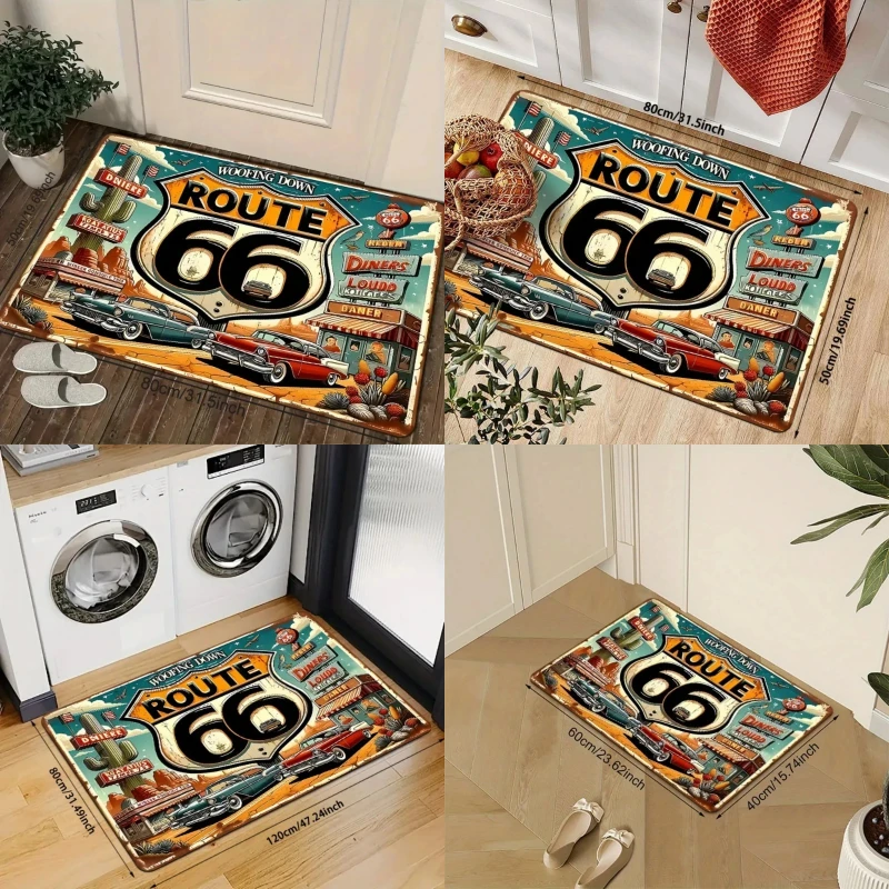 Vintage Racing Car Theme Print Carpet Indoor Outdoor Anti-Fouling Doormat Balcony Laundry Floor Mat Home Decor
