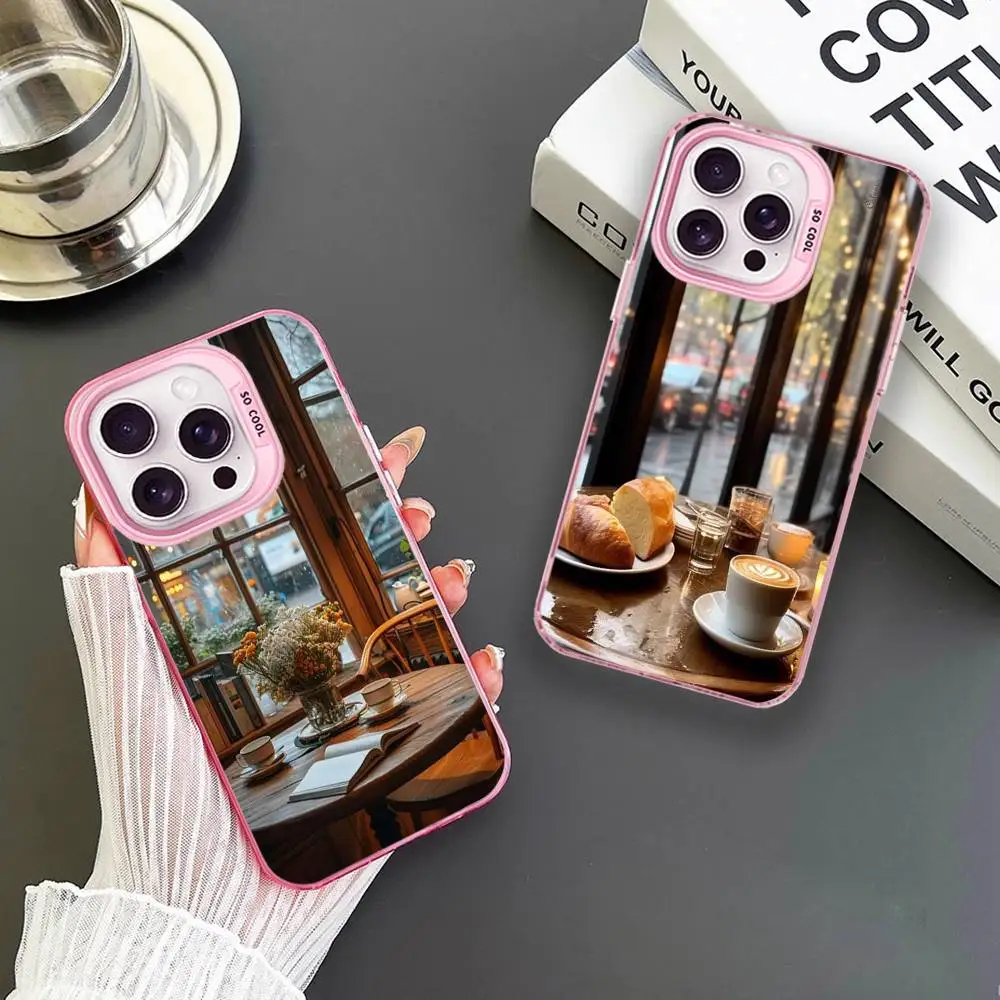 

Chill Cafe In Raining Phone Case For iPhone 16,15,14,13,12,11,Mini,Pro,MAX Pink Matte Shockproof Cover