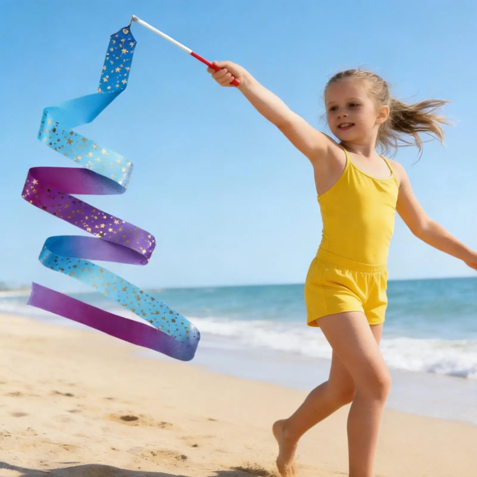 Gymnastics Ribbon Long Sparkly Foldable Gradient Twirling Streamers Dance Twirling Sticks Party Favors for Parties Classrooms
