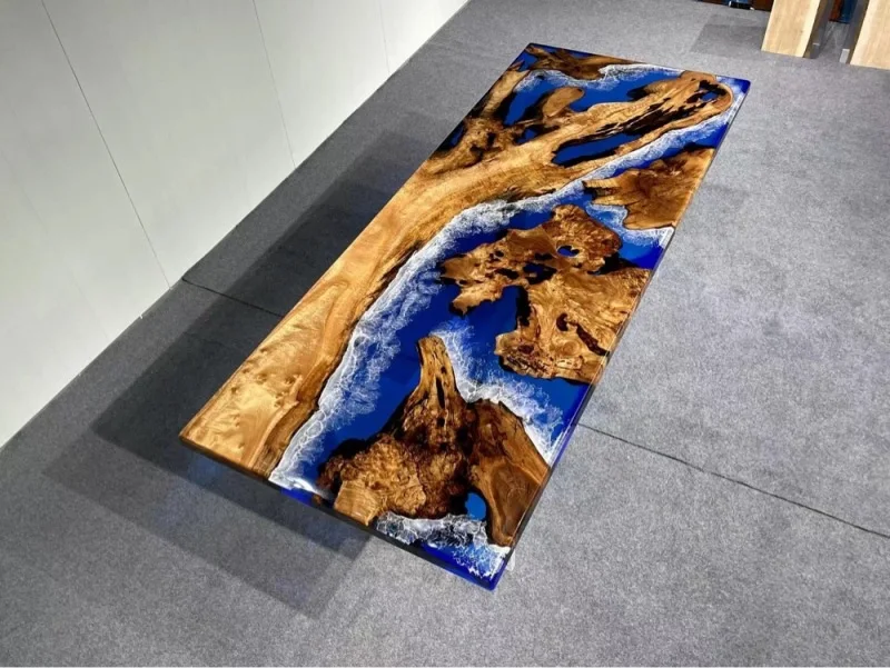 Resin simple modern coffee table with solid wood big board river table creative furniture rosewood logs