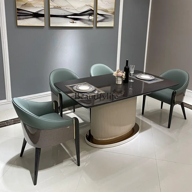 FG10Italian light luxury rectangular dining table and chair combination beech leather chair