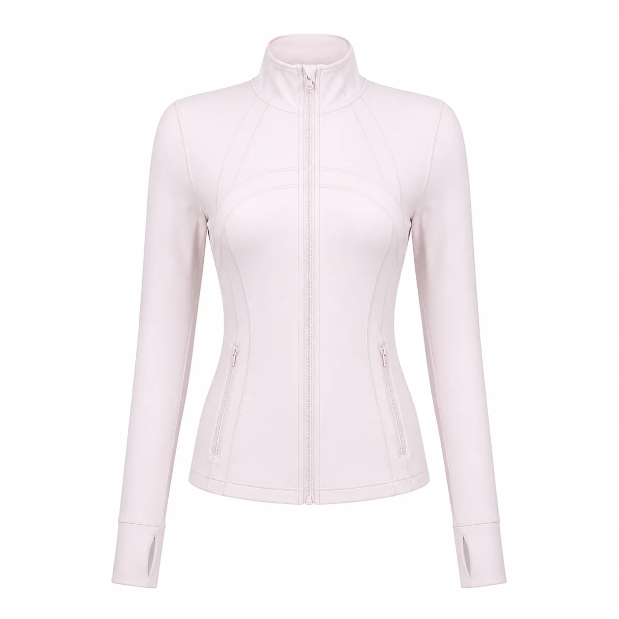 Women's Blush Pink Slim Fit Full Zip Sports Jacket Stand Collar Long Sleeve Running Yoga Workout Outerwear Style P004