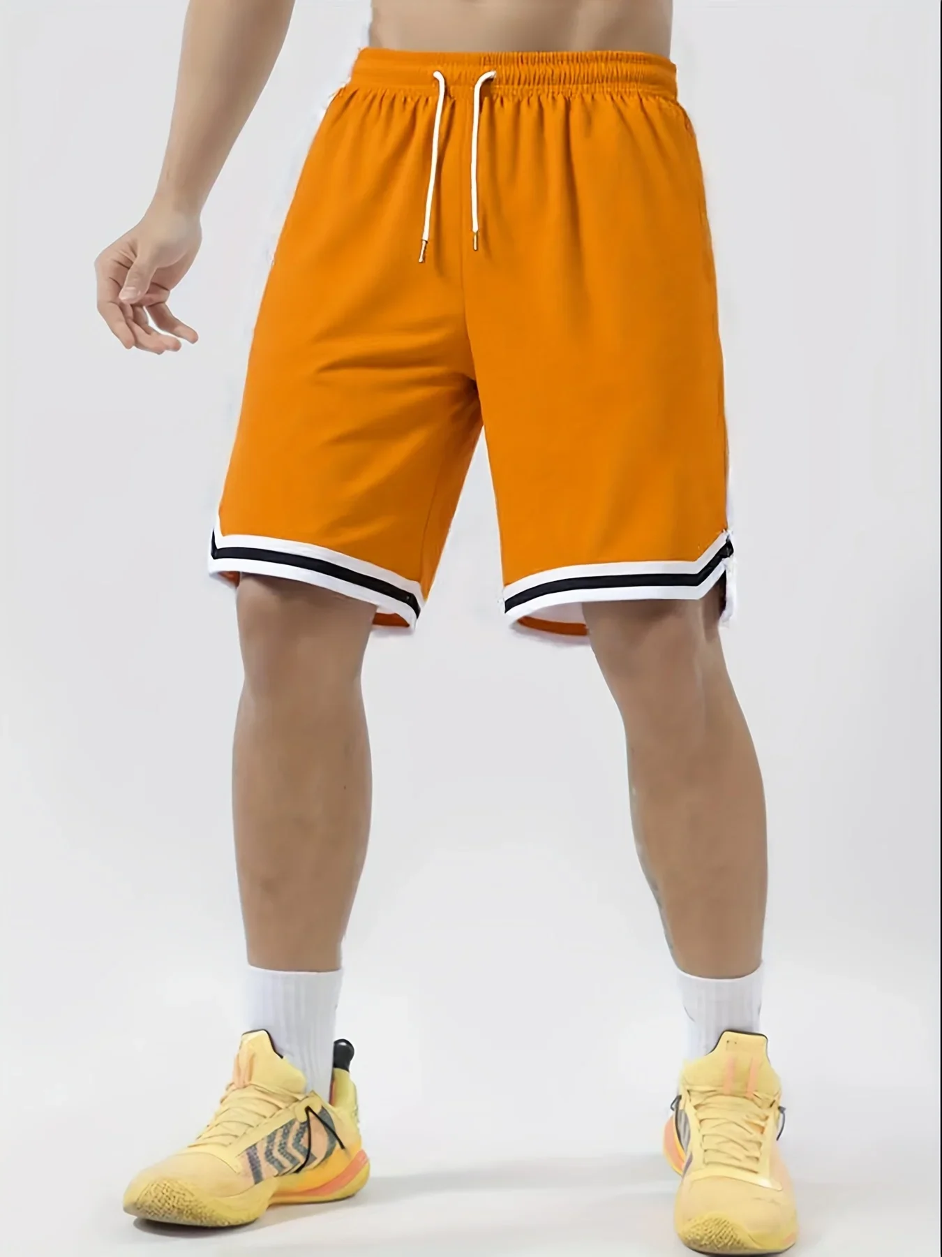 

Мужские дышащие спортивные шорты из полиэстера в полоску, однотонные, с завязками, подходят для баскетбола, бега, походов.