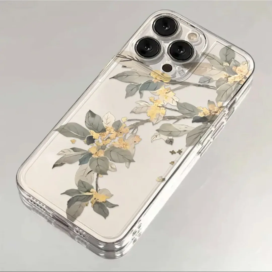 National Style Osmanthus Oil Painting Shockproof Phone Case For iPhone 15 Pro Max 14 Plus 13 12 11 XR X XS 8 7 Cover