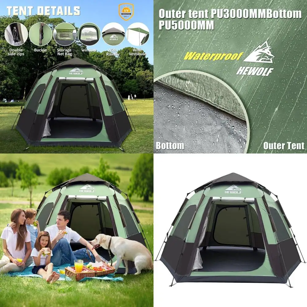 

Водонепроницаемая шестиугольная палатка на 3 человека для простой настройки — идеально подходит для 3-сезонного кемпинга, пеших прогулок и путешествий