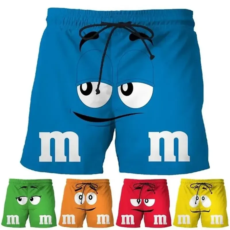 Food M&M\'s Chocolate Bean Beach Shorts Men Funny Kids 3D Printed Cartoon Cool Ice Shorts Swimsuit Board Shorts Summer Swim Trunk