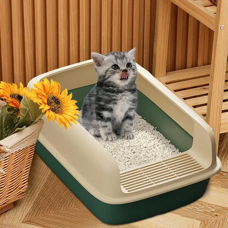 household High Sided Litter Box High Back Extra Large Open Top Litter Box With Scooper Side Opening Cat Litter Pan Pet Supplies