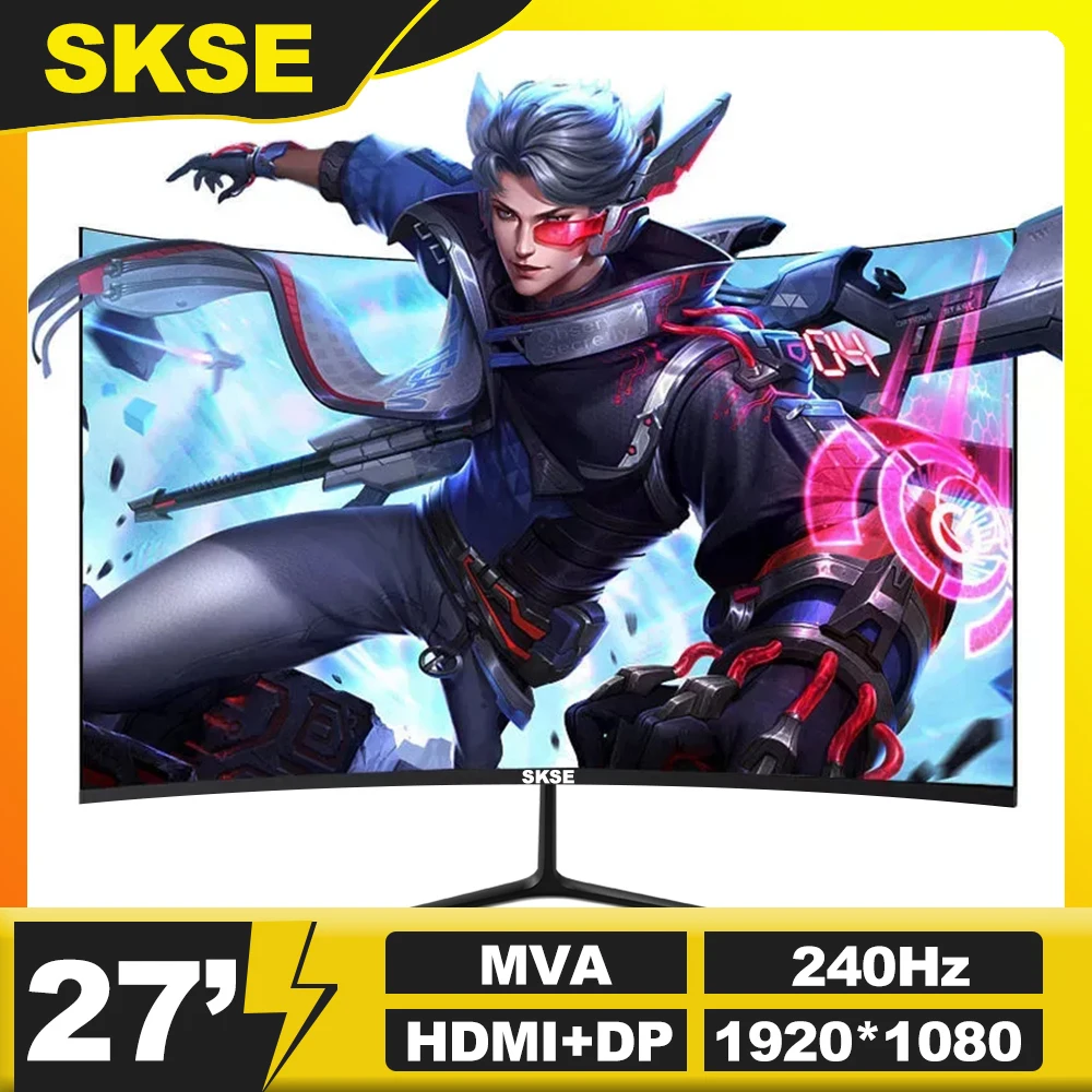 SKSE 27 Inch Monitor LCD 240HZ Display Curved Screen Computer Gaming Monitor 1920*1080 PC HD DP/HDMI Interface