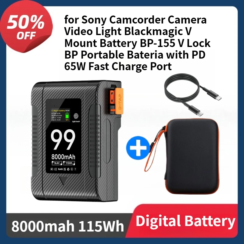 

For Sony Camcorder Camera Video Light Blackmagic V Mount Battery BP-155 V Lock BP Portable Bateria with PD 65W Fast Charge Port