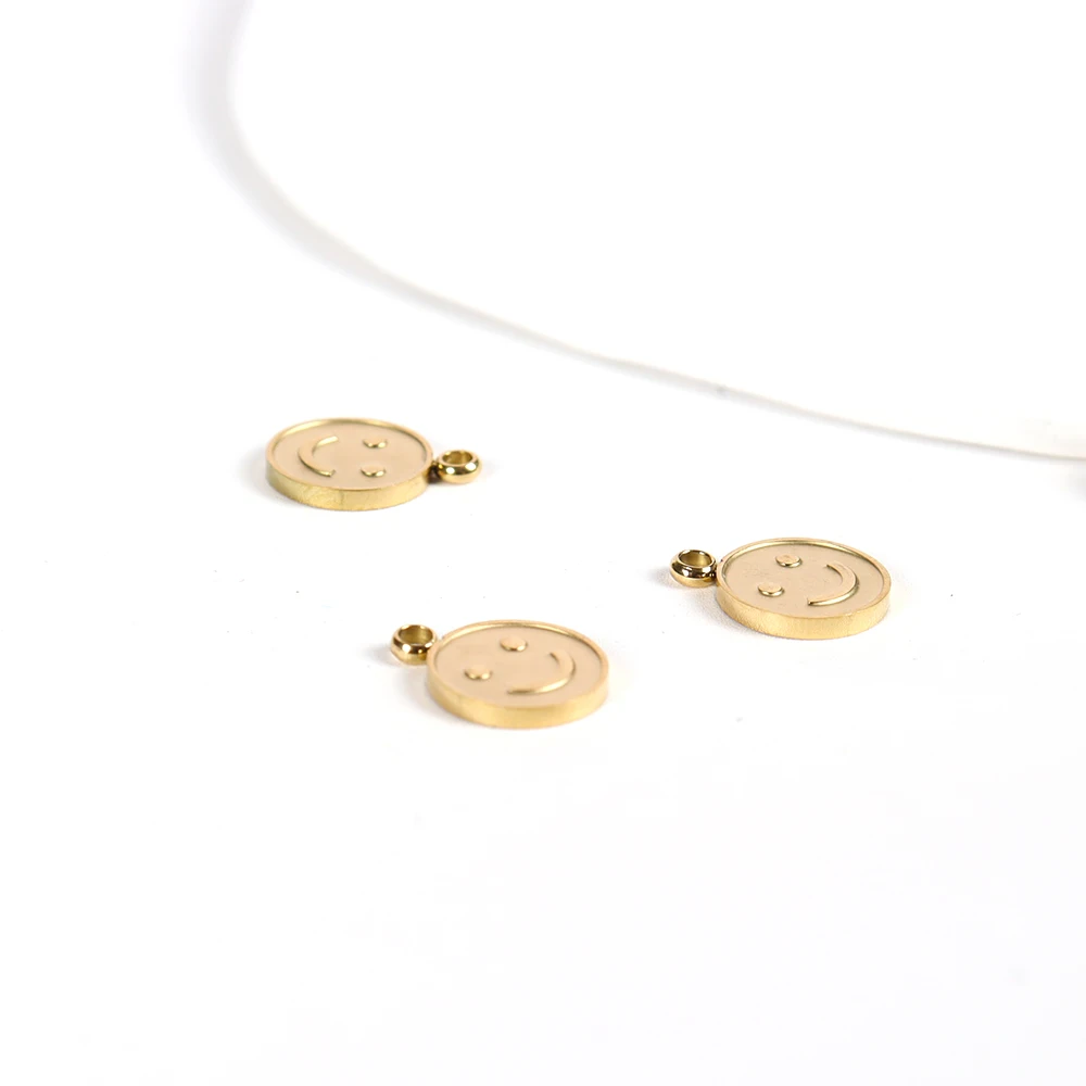 5PCS Stainless Steel Gold Color Mini Smile Charms Pendant for DIY Summer Necklace Bracelet Jewelry Making