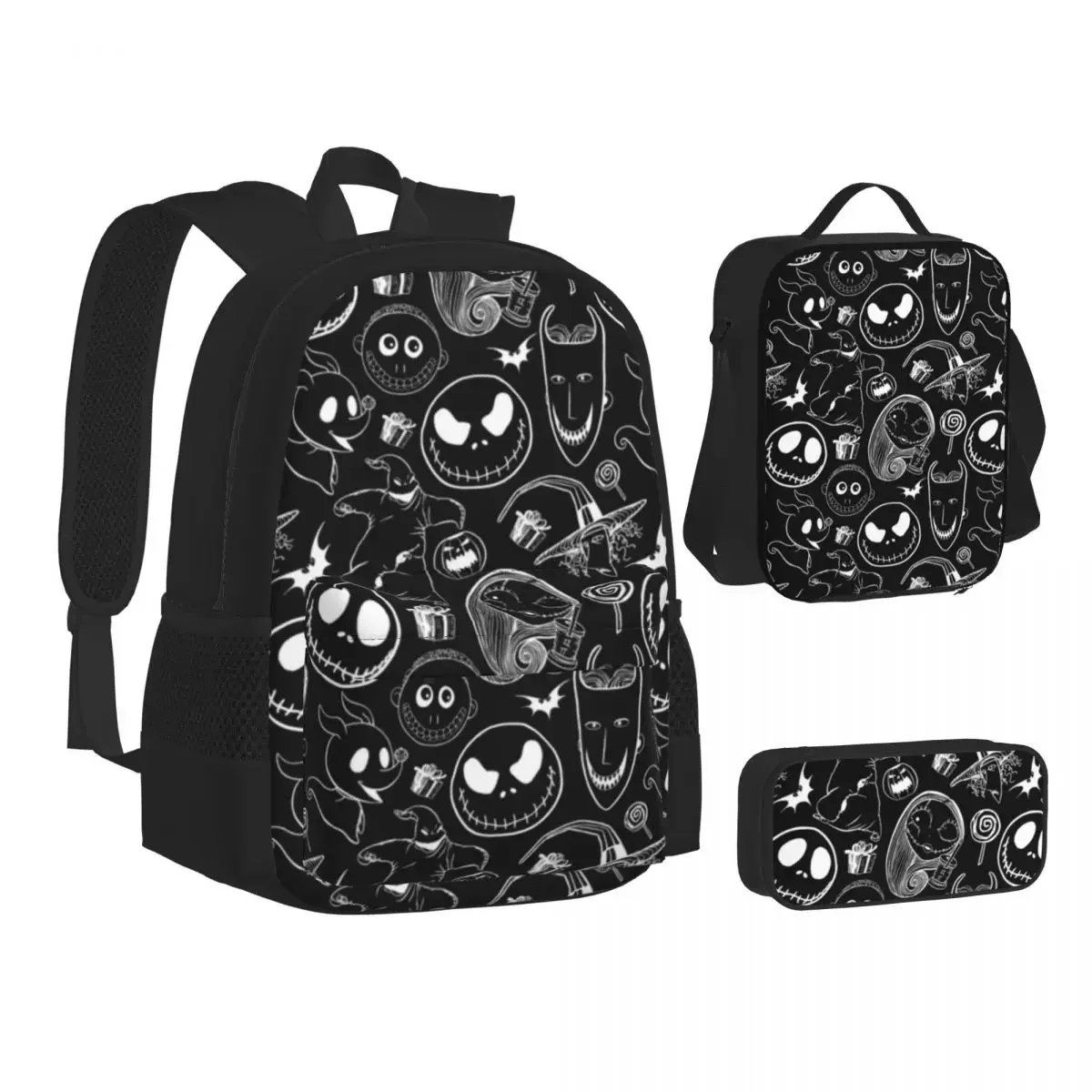 Nightmare Before Christmas Backpack Boy Girl Bookbag Student School Bags Cartoon Kids Rucksack Lunch Bag Pen Bag Three-Piece Set