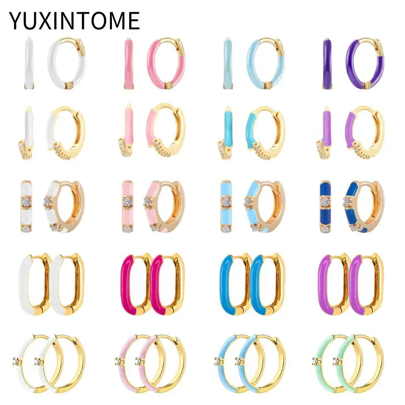 

Multicolour Enamel Hoop Earrings for Women 925 Silver Needle Candy Color Huggie Earrings Trendy Party Girls Jewelry Gift