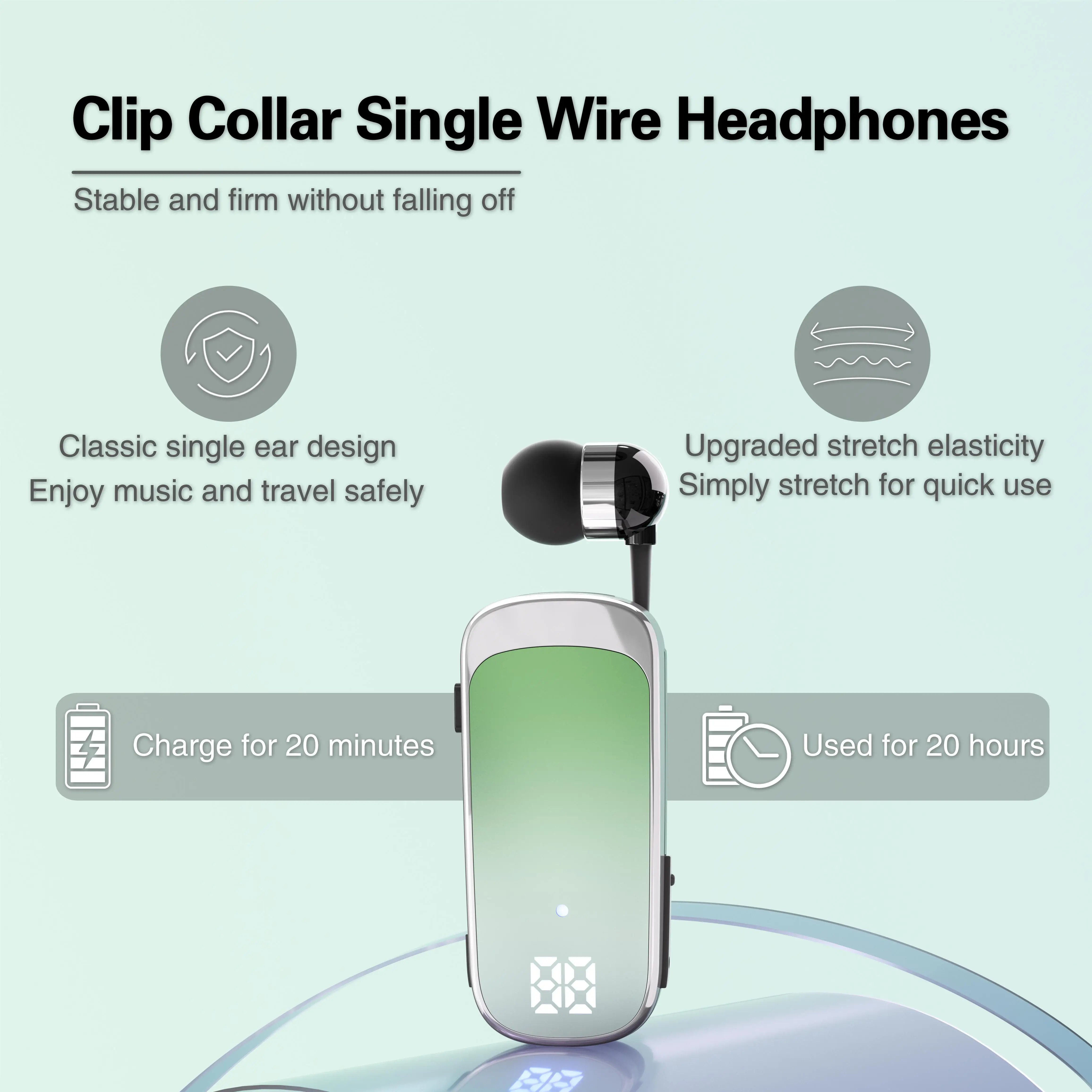 # K65 Lavalier Business Bluetooth 5.2 Headset Talk/Music Time 20 Hours LED Digital Display Noice Cancelling Wireless Earphones