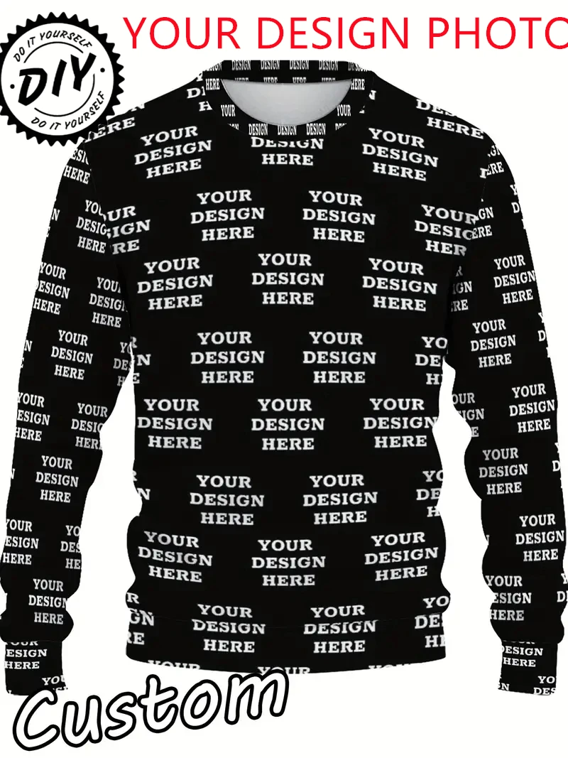 

Customized Photo 3D Printed Men's Crew Neck Pullover DIY Logo Sweatshirt Comfy Long Sleeve Tops Soft Trendy Customize Wholesale