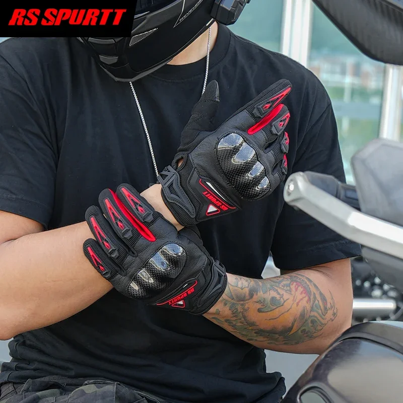 RS Men Motorcycle Gloves All Finger Cycling Moto Gloves Summer Winter Moto Off-road Carbon Fiber Gloves Anti Drop Friction Glove