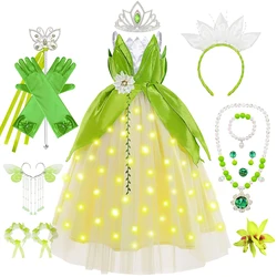 Girls Tiana Dress Cosplay Princess Clothing Christmas Halloween Carnival Party Fancy Costume Children Floral Sleeveless Vestido