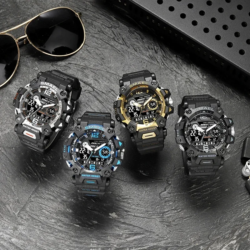 SMAEL 8072 50m Waterproof Sports Watch Military Man Sports Watch Digital Dual Display Watch Quartz Led Digital Men Watches